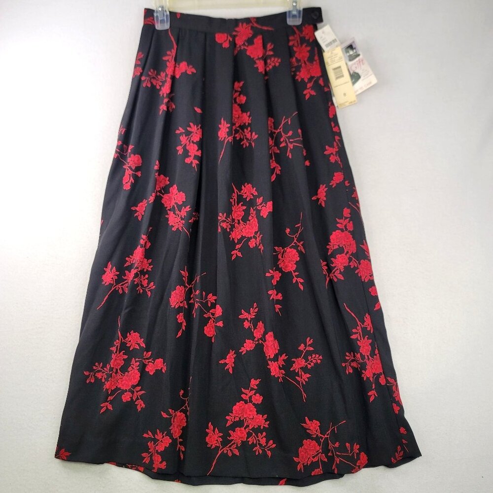 Vintage 90s Koret Floral Maxi Skirt Sze 8 Black Red Deadstock Romantic Vamp Goth